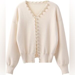 Cream Cardigan with Pearl Buttons